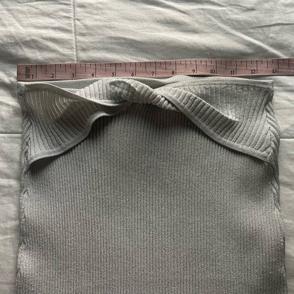 Devon Windsor Kade Twist Metallic Silver Stretch Knit Maxi Skirt XS Side Slit - Picture 8 of 9